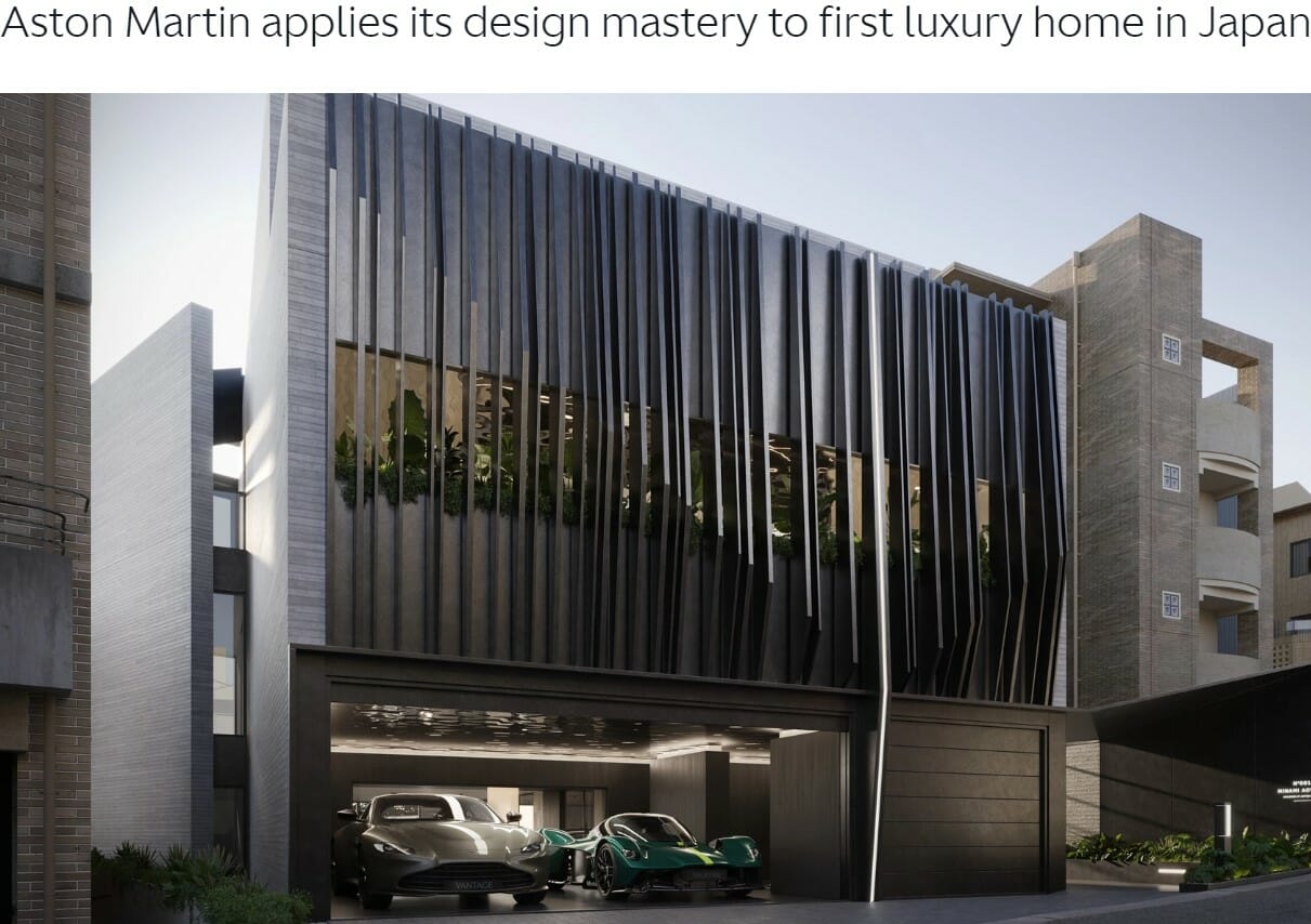 Aston Martin has announced plans to apply its car design mastery to the world of Japanese real estate